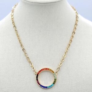 Rainbow Multicolor Circle Pendant Goldtone Necklace #2120